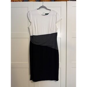 Lauren Ralph‎ Lauren White Gray Black Colorblock Sheath Dress Plus Size 16